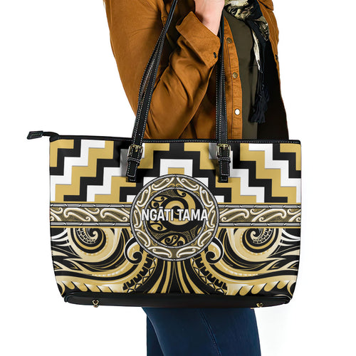 Aotearoa Ngati Tama Leather Tote Bag Maori Iwi Poutama Puhoro Tattoo