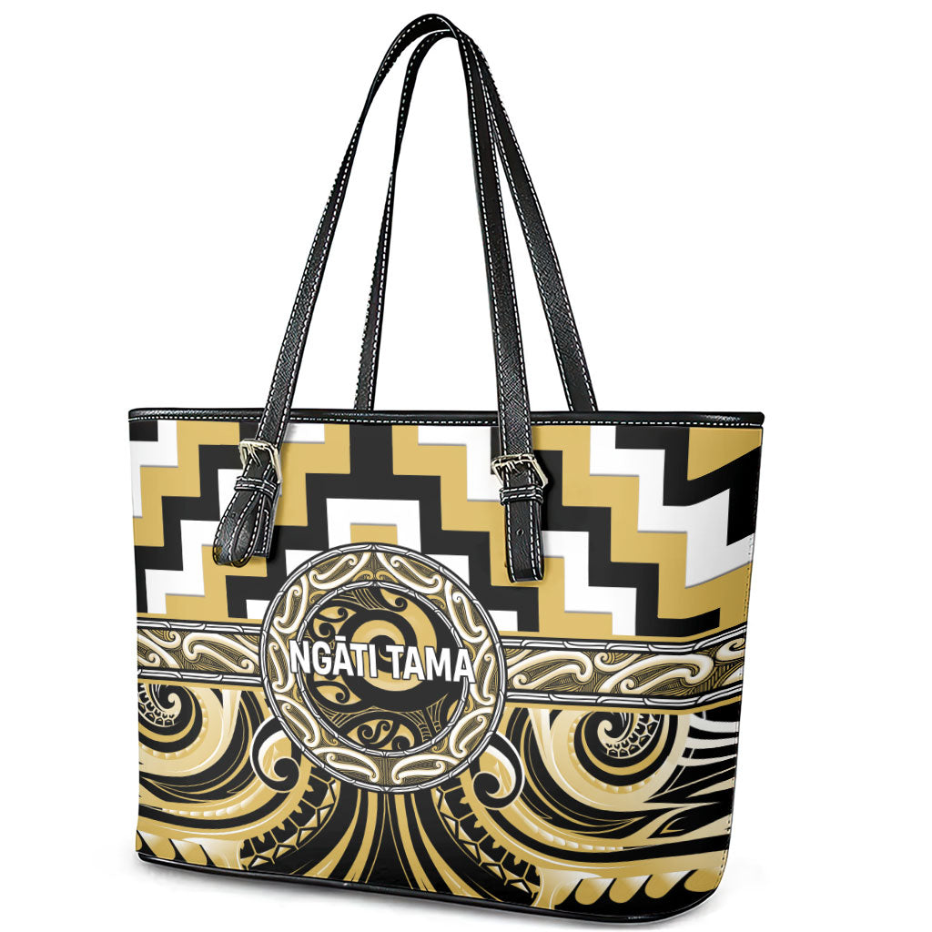 Aotearoa Ngati Tama Leather Tote Bag Maori Iwi Poutama Puhoro Tattoo