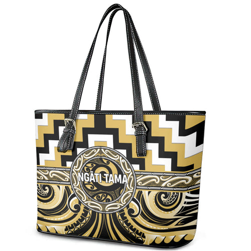 Aotearoa Ngati Tama Leather Tote Bag Maori Iwi Poutama Puhoro Tattoo
