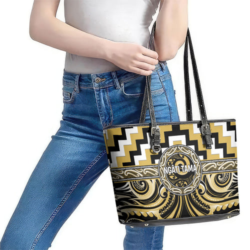 Aotearoa Ngati Tama Leather Tote Bag Maori Iwi Poutama Puhoro Tattoo