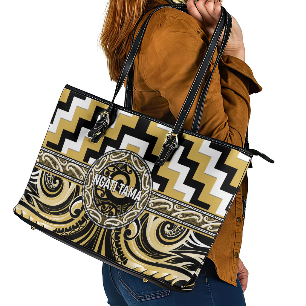 Aotearoa Ngati Tama Leather Tote Bag Maori Iwi Poutama Puhoro Tattoo