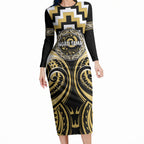 Aotearoa Ngati Tama Personalised Long Sleeve Bodycon Dress Maori Iwi Poutama Puhoro Tattoo