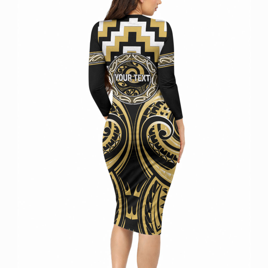 Aotearoa Ngati Tama Personalised Long Sleeve Bodycon Dress Maori Iwi Poutama Puhoro Tattoo