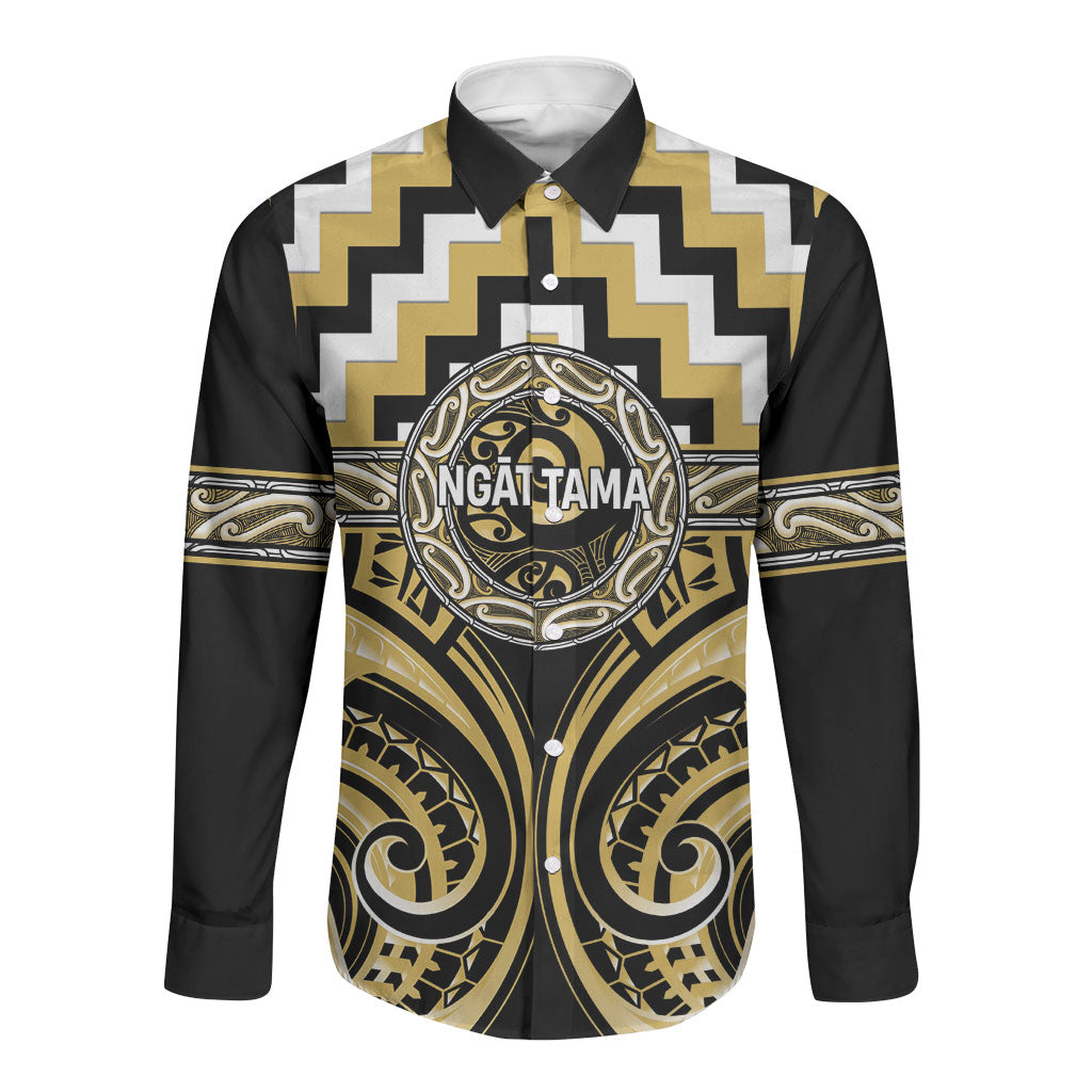 Aotearoa Ngati Tama Personalised Long Sleeve Button Shirt Maori Iwi Poutama Puhoro Tattoo