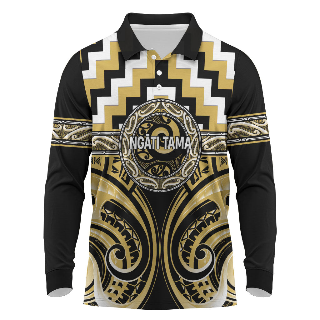 Aotearoa Ngati Tama Personalised Long Sleeve Polo Shirt Maori Iwi Poutama Puhoro Tattoo