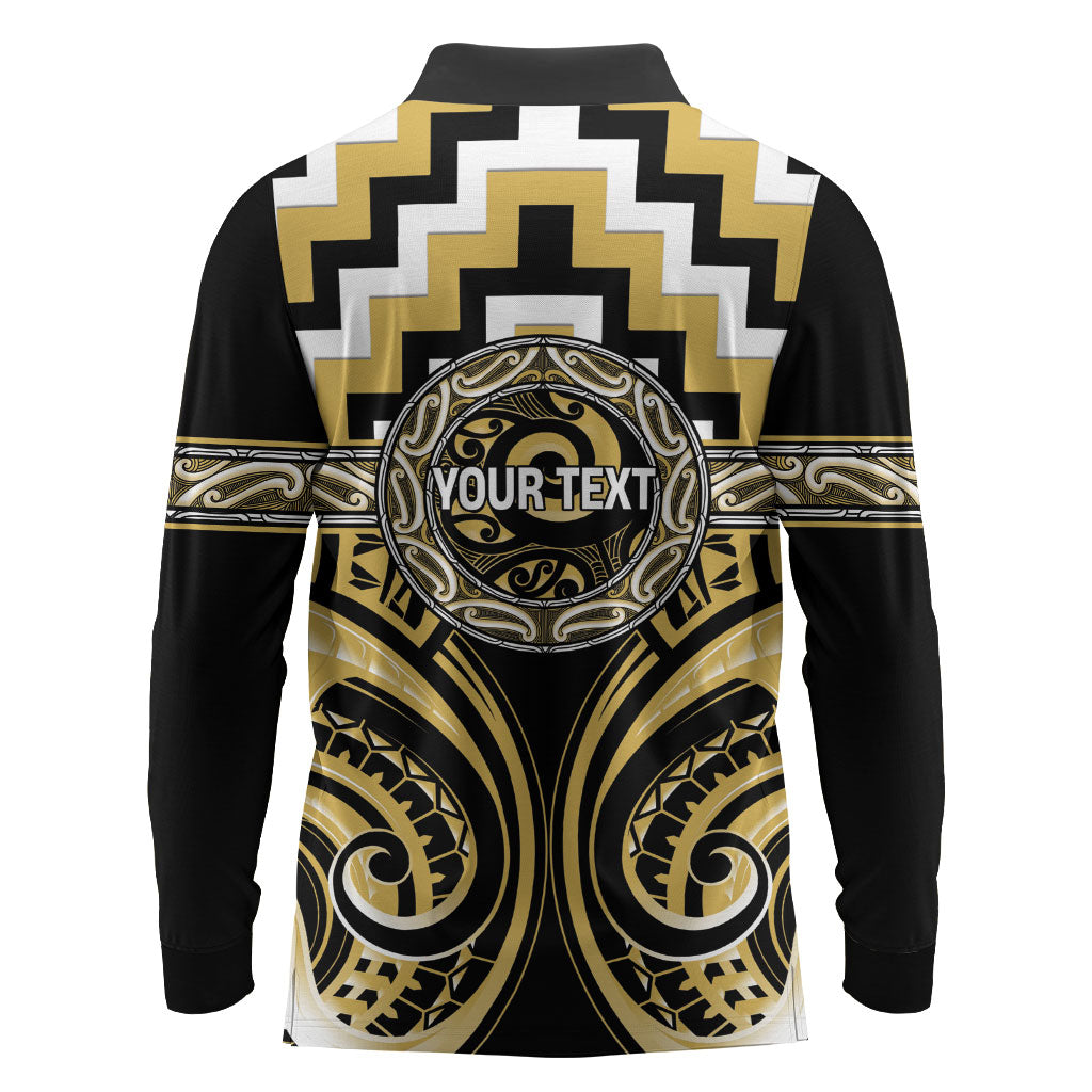 Aotearoa Ngati Tama Personalised Long Sleeve Polo Shirt Maori Iwi Poutama Puhoro Tattoo