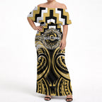 Aotearoa Ngati Tama Personalised Off Shoulder Maxi Dress Maori Iwi Poutama Puhoro Tattoo