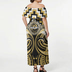 Aotearoa Ngati Tama Personalised Off Shoulder Maxi Dress Maori Iwi Poutama Puhoro Tattoo