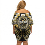 Aotearoa Ngati Tama Personalised Off Shoulder Short Dress Maori Iwi Poutama Puhoro Tattoo