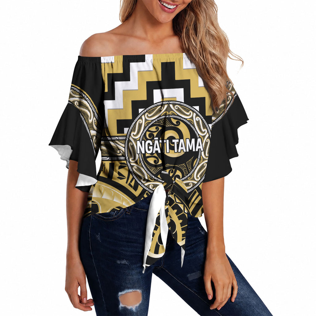 Aotearoa Ngati Tama Personalised Off Shoulder Wrap Waist Top Maori Iwi Poutama Puhoro Tattoo