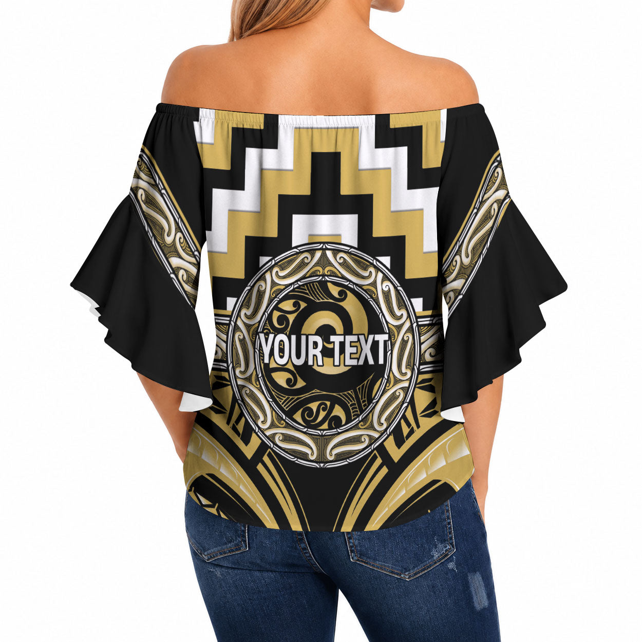 Aotearoa Ngati Tama Personalised Off Shoulder Wrap Waist Top Maori Iwi Poutama Puhoro Tattoo