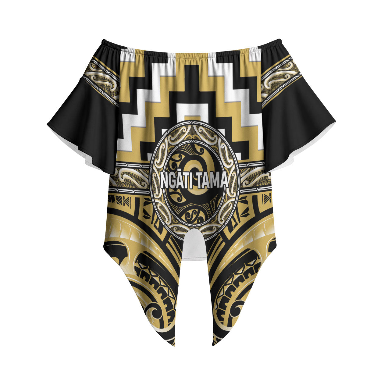 Aotearoa Ngati Tama Personalised Off Shoulder Wrap Waist Top Maori Iwi Poutama Puhoro Tattoo