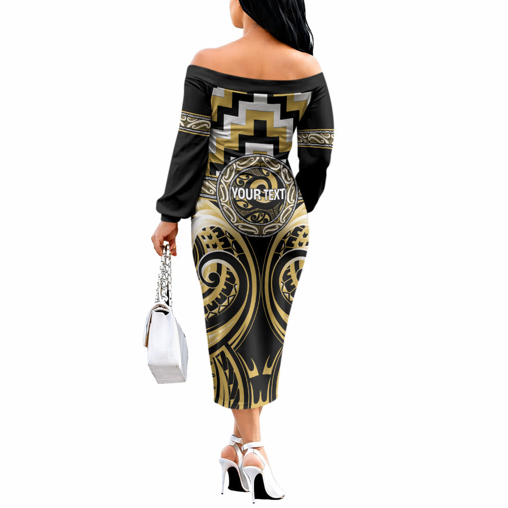 Aotearoa Ngati Tama Personalised Off The Shoulder Long Sleeve Dress Maori Iwi Poutama Puhoro Tattoo