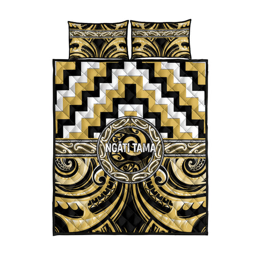 Aotearoa Ngati Tama Quilt Bed Set Maori Iwi Poutama Puhoro Tattoo