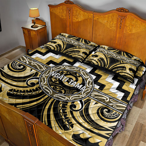 Aotearoa Ngati Tama Quilt Bed Set Maori Iwi Poutama Puhoro Tattoo