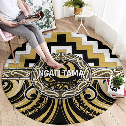 Aotearoa Ngati Tama Round Carpet Maori Iwi Poutama Puhoro Tattoo