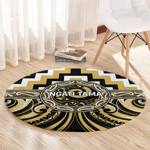 Aotearoa Ngati Tama Round Carpet Maori Iwi Poutama Puhoro Tattoo