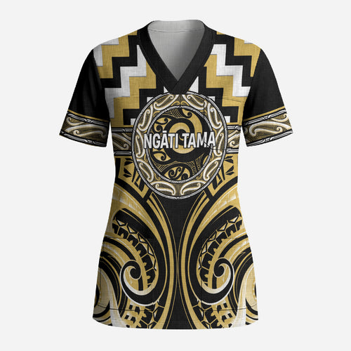 Aotearoa Ngati Tama Personalised Scrub Top Maori Iwi Poutama Puhoro Tattoo