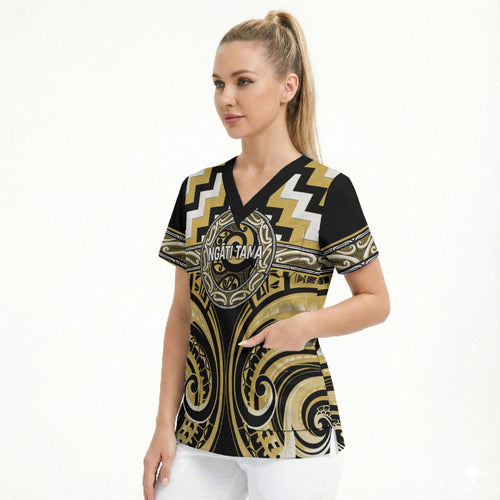 Aotearoa Ngati Tama Personalised Scrub Top Maori Iwi Poutama Puhoro Tattoo