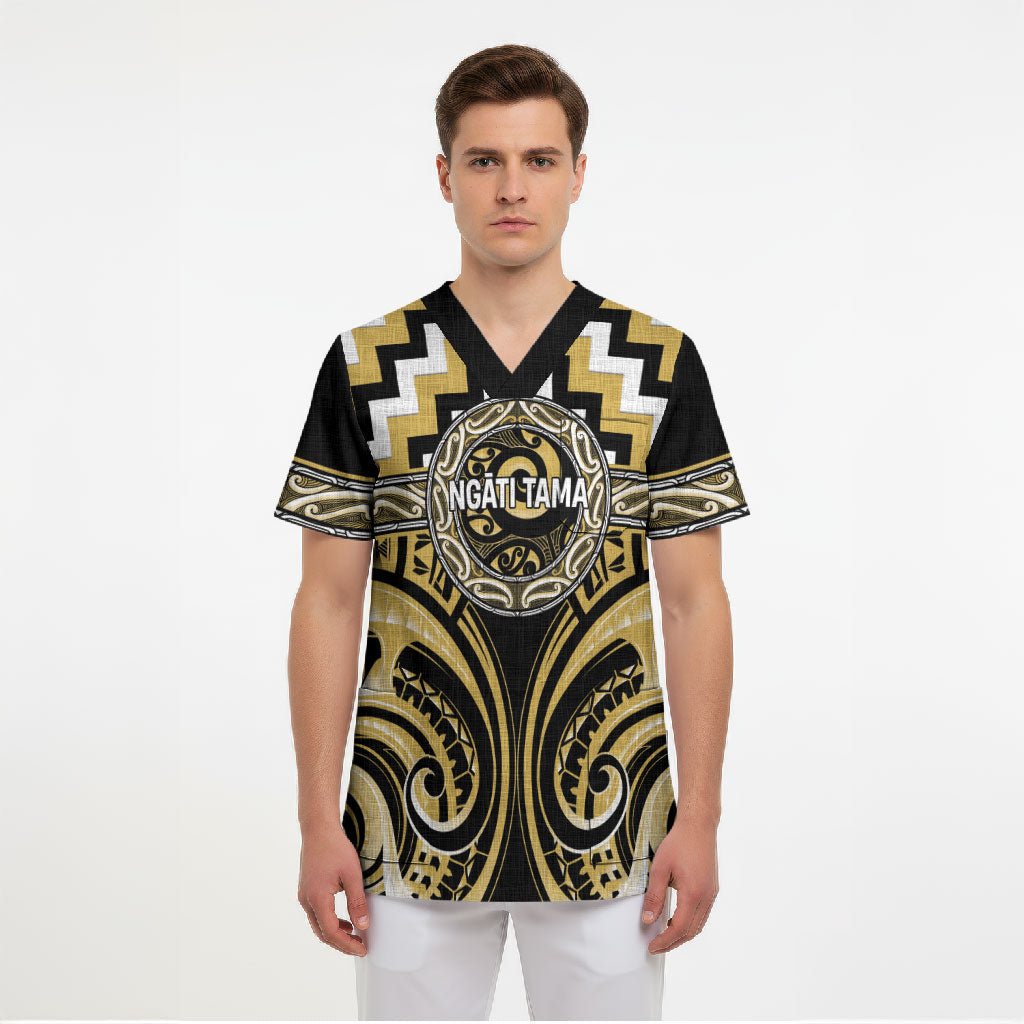 Aotearoa Ngati Tama Personalised Scrub Top Maori Iwi Poutama Puhoro Tattoo