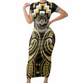 Aotearoa Ngati Tama Personalised Short Sleeve Bodycon Dress Maori Iwi Poutama Puhoro Tattoo