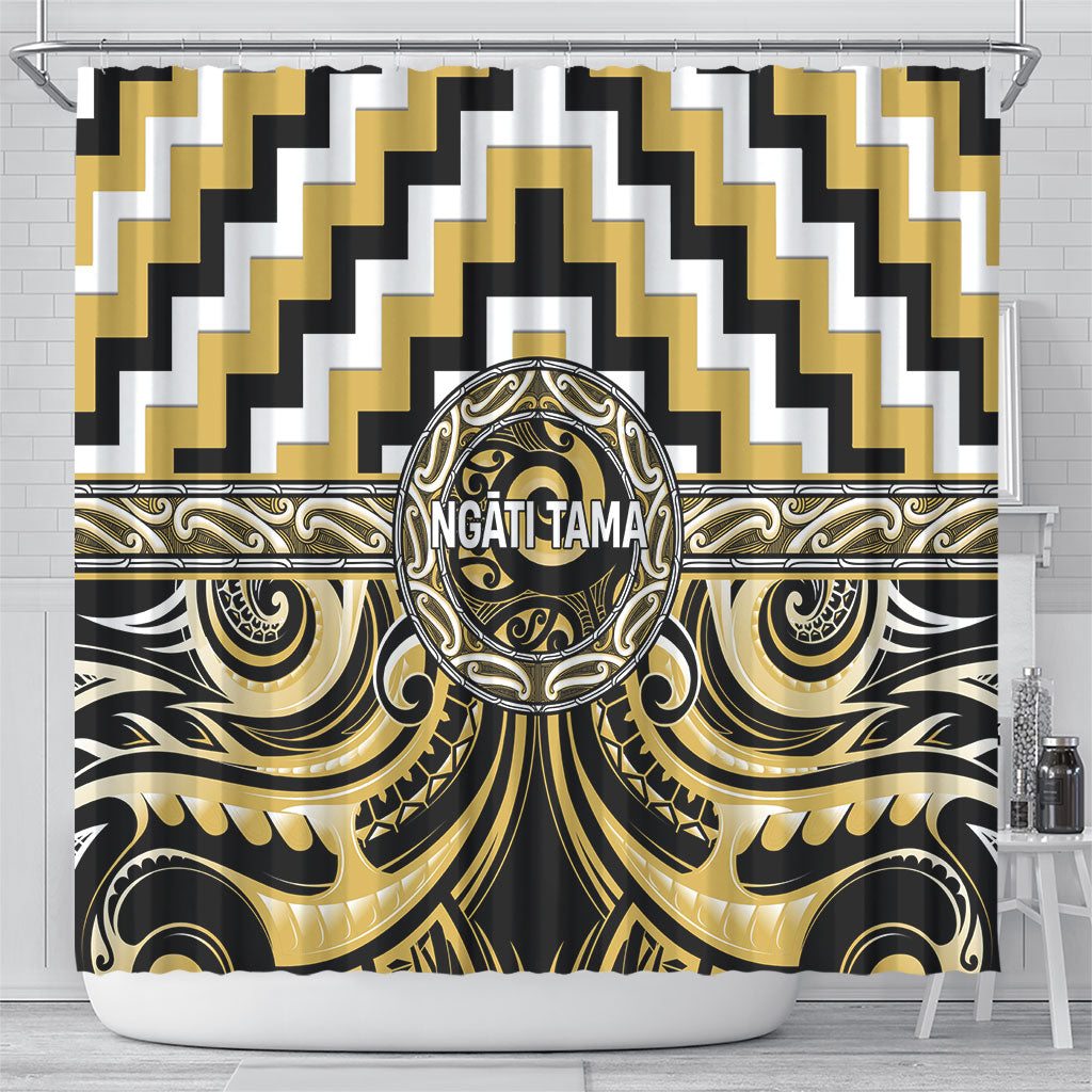 Aotearoa Ngati Tama Shower Curtain Maori Iwi Poutama Puhoro Tattoo