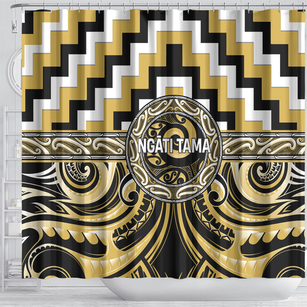 Aotearoa Ngati Tama Shower Curtain Maori Iwi Poutama Puhoro Tattoo