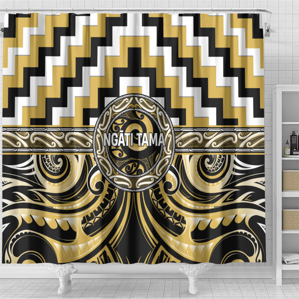 Aotearoa Ngati Tama Shower Curtain Maori Iwi Poutama Puhoro Tattoo