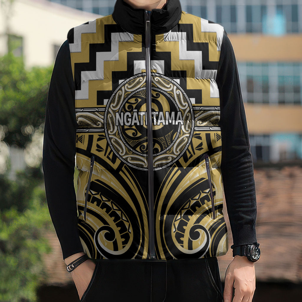 Aotearoa Ngati Tama Personalised Sleeveless Puffer Jacket Maori Iwi Poutama Puhoro Tattoo