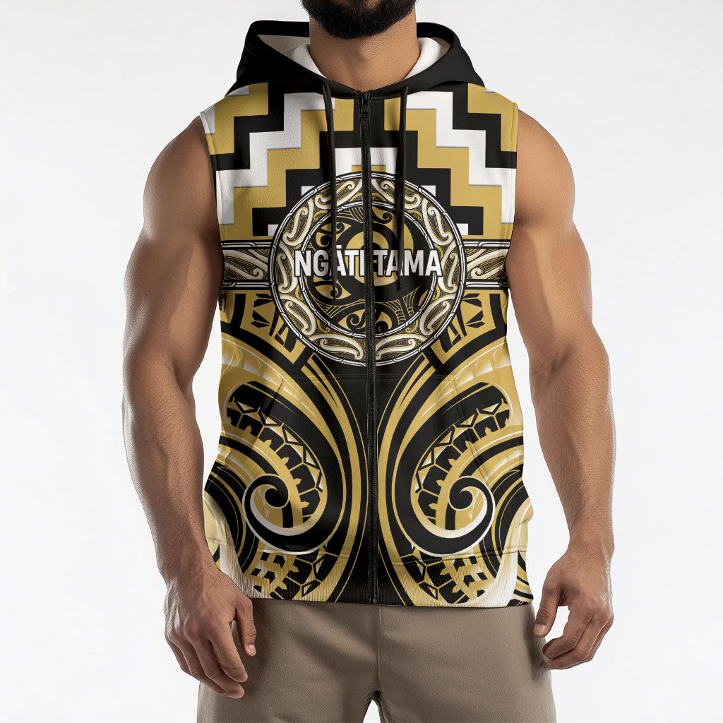 Aotearoa Ngati Tama Personalised Sleeveless Zip Hoodie Maori Iwi Poutama Puhoro Tattoo