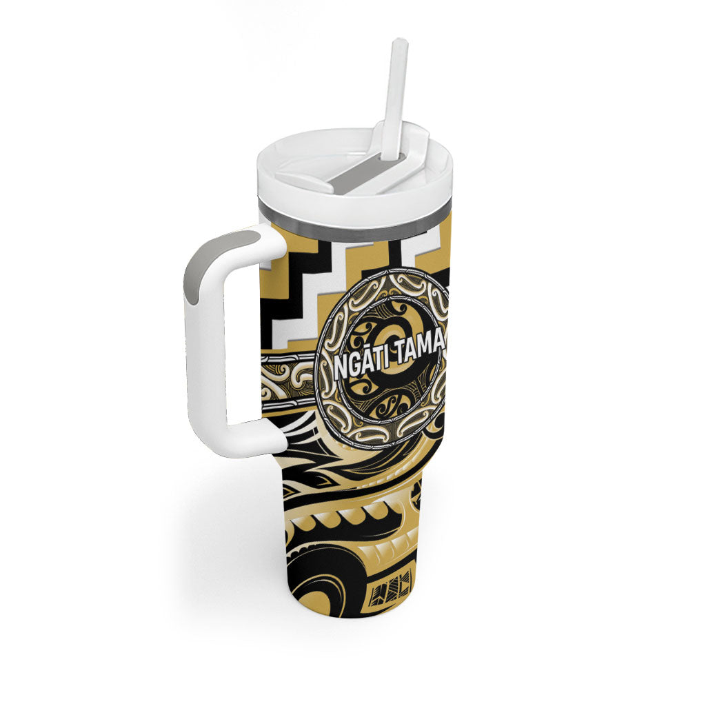 Aotearoa Ngati Tama Personalised Tumbler With Handle Maori Iwi Poutama Puhoro Tattoo