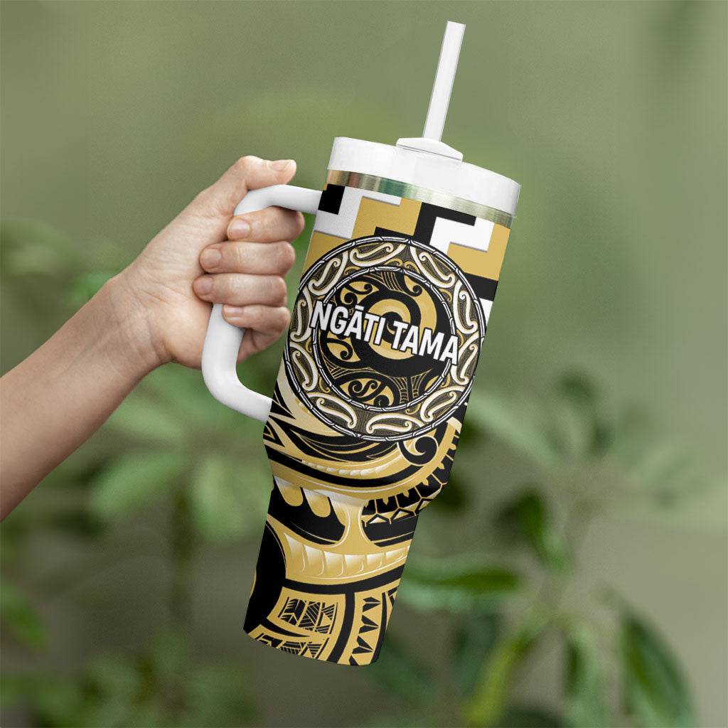 Aotearoa Ngati Tama Personalised Tumbler With Handle Maori Iwi Poutama Puhoro Tattoo