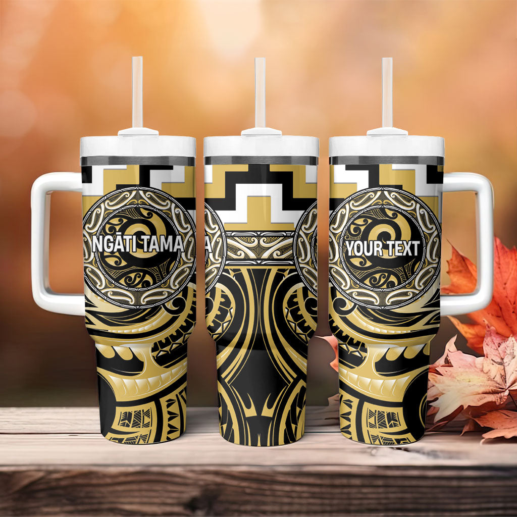 Aotearoa Ngati Tama Personalised Tumbler With Handle Maori Iwi Poutama Puhoro Tattoo