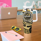 Aotearoa Ngati Tama Personalised Tumbler With Handle Maori Iwi Poutama Puhoro Tattoo