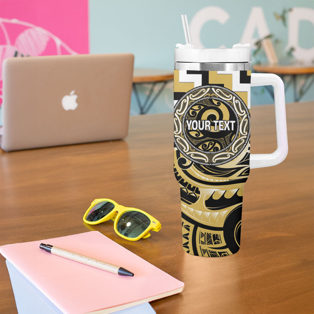 Aotearoa Ngati Tama Personalised Tumbler With Handle Maori Iwi Poutama Puhoro Tattoo