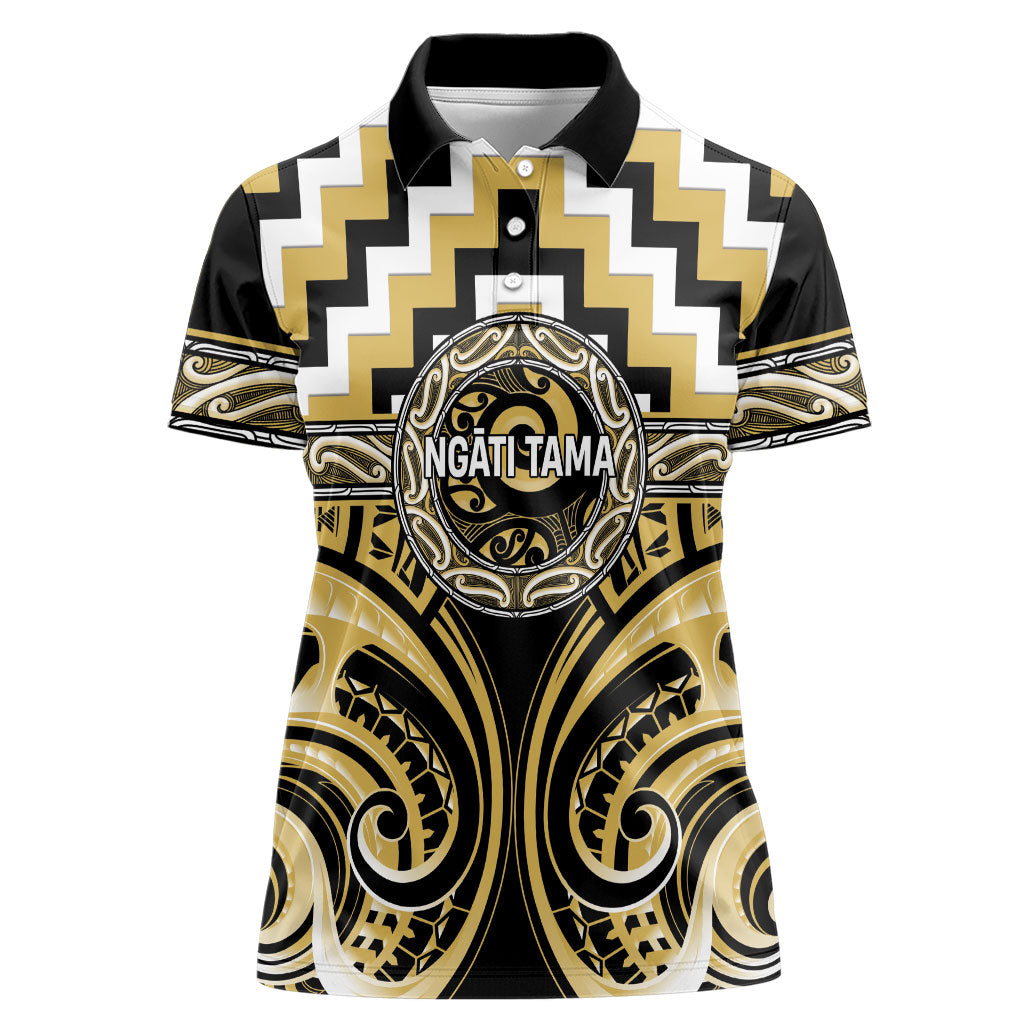 Aotearoa Ngati Tama Personalised Women Polo Shirt Maori Iwi Poutama Puhoro Tattoo