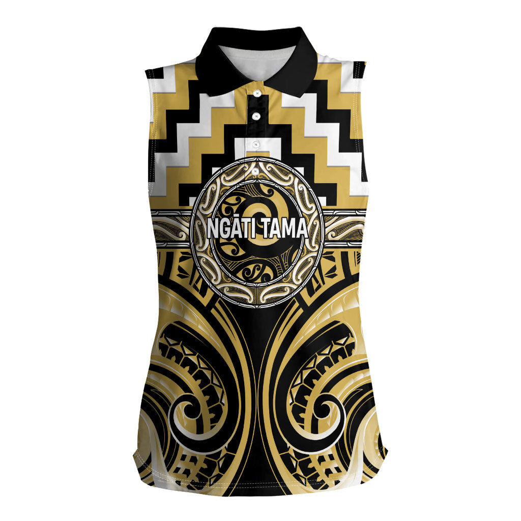 Aotearoa Ngati Tama Personalised Women Sleeveless Polo Shirt Maori Iwi Poutama Puhoro Tattoo