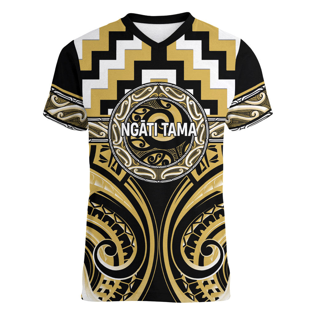 Aotearoa Ngati Tama Personalised Women V-Neck T-Shirt Maori Iwi Poutama Puhoro Tattoo