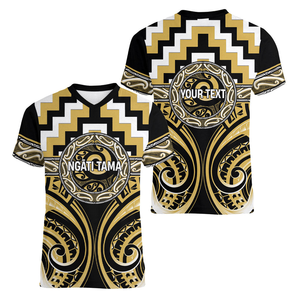 Aotearoa Ngati Tama Personalised Women V-Neck T-Shirt Maori Iwi Poutama Puhoro Tattoo