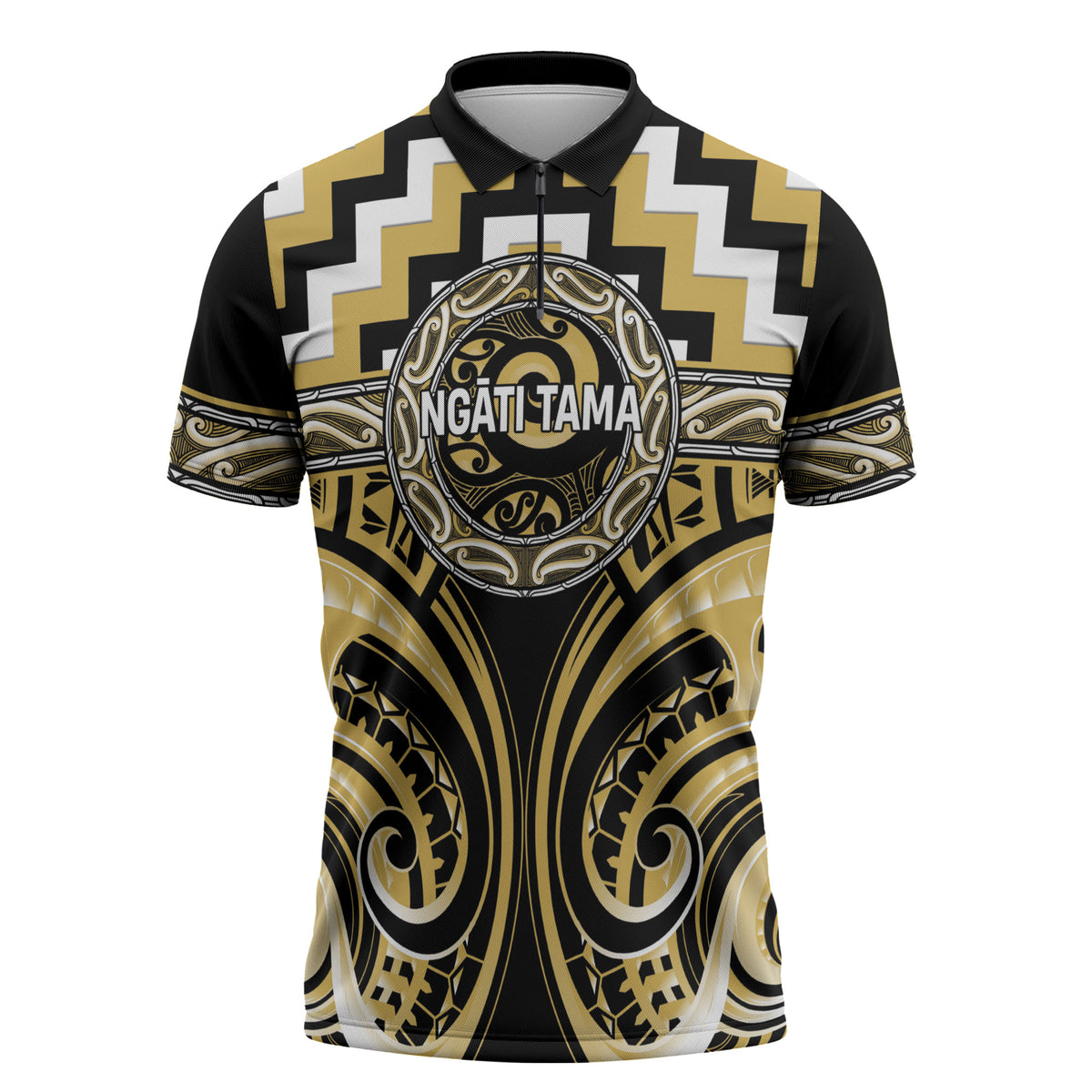 Aotearoa Ngati Tama Personalised Zipper Polo Shirt Maori Iwi Poutama Puhoro Tattoo