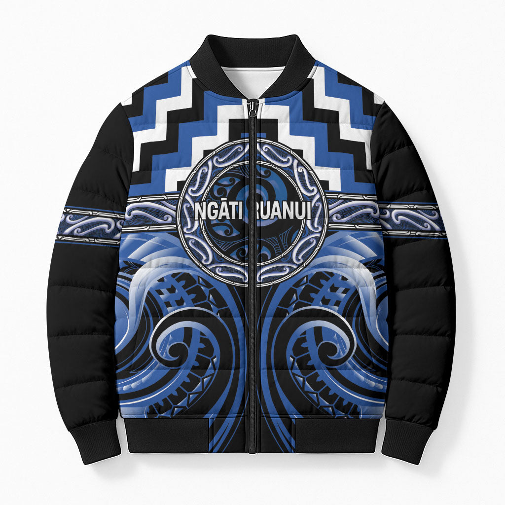 Aotearoa Ngati Ruanui Personalised Bomber Puffer Jacket Maori Iwi Poutama Puhoro Tattoo