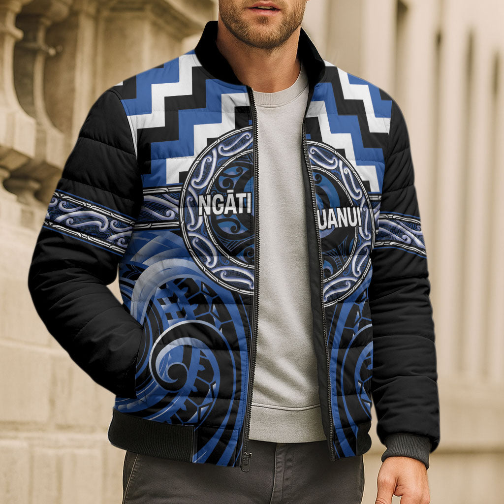 Aotearoa Ngati Ruanui Personalised Bomber Puffer Jacket Maori Iwi Poutama Puhoro Tattoo