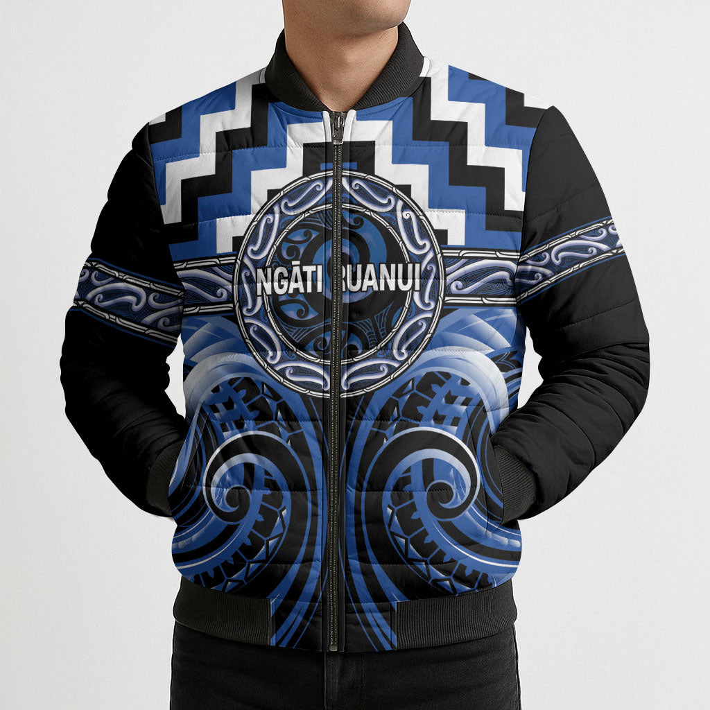 Aotearoa Ngati Ruanui Personalised Bomber Puffer Jacket Maori Iwi Poutama Puhoro Tattoo