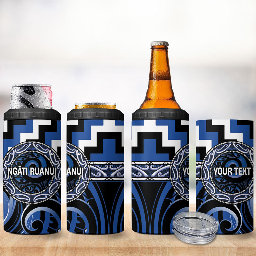 Aotearoa Ngati Ruanui Personalised 4 in 1 Can Cooler Tumbler Maori Iwi Poutama Puhoro Tattoo