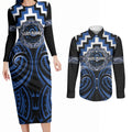 Aotearoa Ngati Ruanui Personalised Couples Matching Long Sleeve Bodycon Dress and Long Sleeve Button Shirt Maori Iwi Poutama Puhoro Tattoo