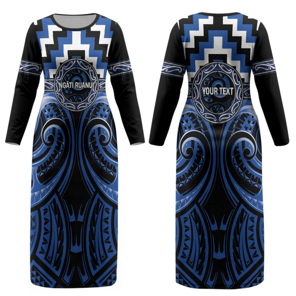 Aotearoa Ngati Ruanui Personalised Couples Matching Long Sleeve Bodycon Dress and Long Sleeve Button Shirt Maori Iwi Poutama Puhoro Tattoo
