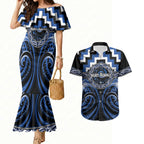 Aotearoa Ngati Ruanui Personalised Couples Matching Mermaid Dress and Hawaiian Shirt Maori Iwi Poutama Puhoro Tattoo