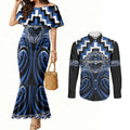 Aotearoa Ngati Ruanui Personalised Couples Matching Mermaid Dress and Long Sleeve Button Shirt Maori Iwi Poutama Puhoro Tattoo