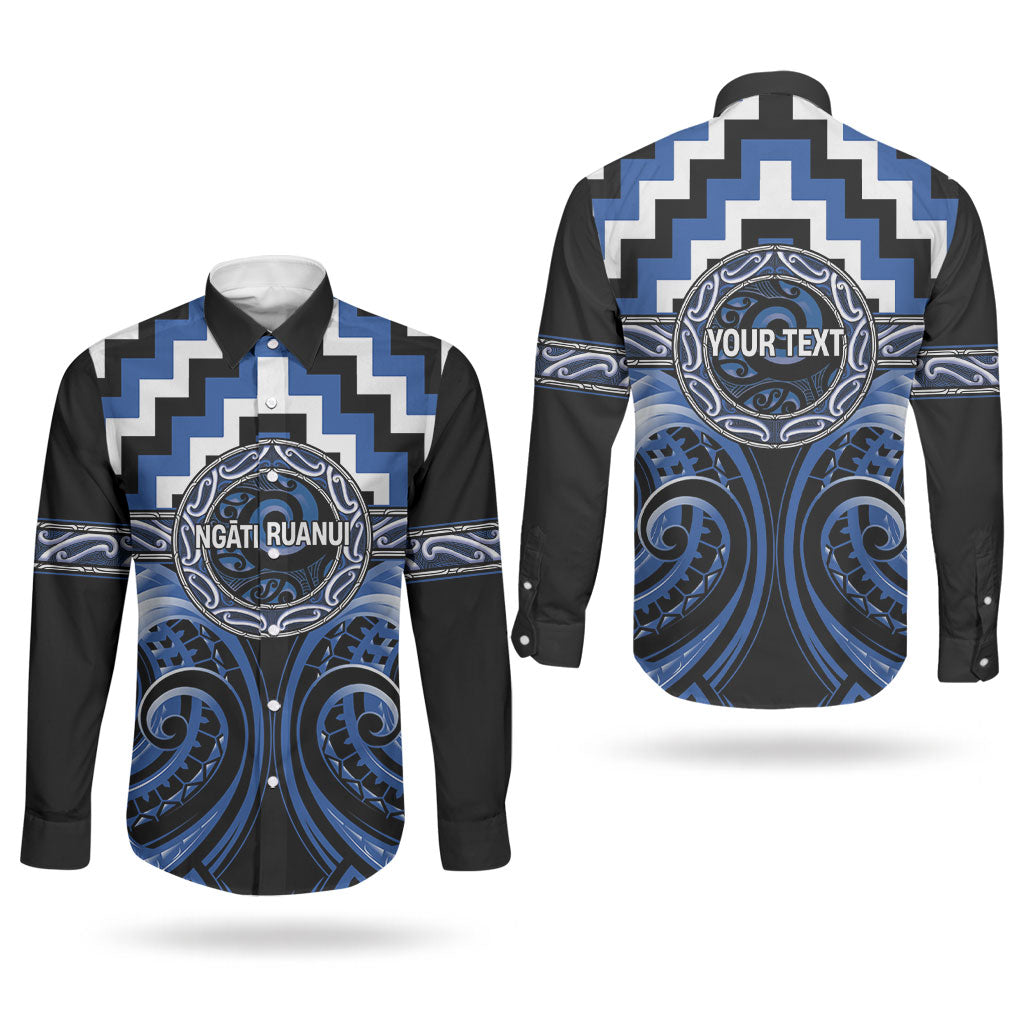 Aotearoa Ngati Ruanui Personalised Couples Matching Off Shoulder Maxi Dress and Long Sleeve Button Shirt Maori Iwi Poutama Puhoro Tattoo