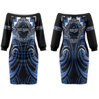 Aotearoa Ngati Ruanui Personalised Couples Matching Off The Shoulder Long Sleeve Dress and Hawaiian Shirt Maori Iwi Poutama Puhoro Tattoo